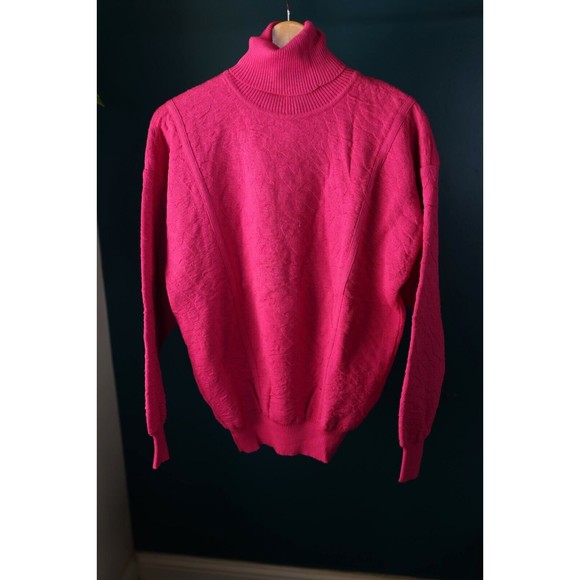 Vintage Tyrolia By Head Hot Pink Barbie Ski Turtleneck Sweater Wool Blend L - Picture 1 of 15